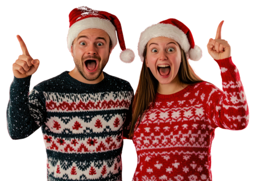 PNG Young couple wearing Christmas sweaters background christmas santa.