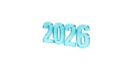 Bright glowing neon blue 2026 numbers illuminated against a stark black background for future concepts