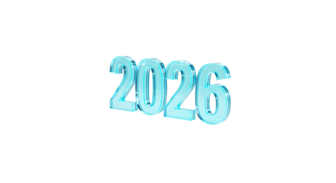Bright glowing neon blue 2026 numbers illuminated against a stark black background for future concepts