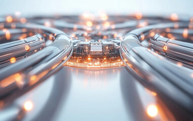 3D visualization of illuminated data cables forming an intricate network symbolizing innovation, communication, and modern cyber infrastructure isolated on transparent background PNG