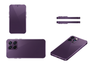 3D Realistic Purple Pro Smartphone Mockup with All Side Views, Modern Vector Illustration