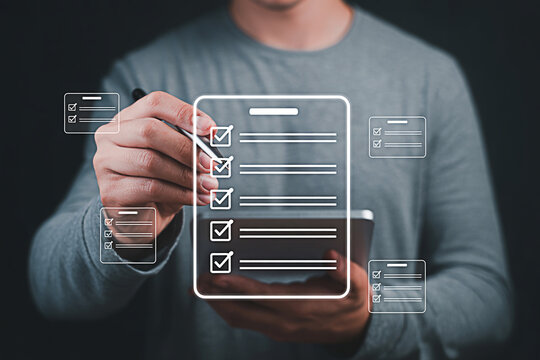 Digital checklist on tablet with pen for task management productivity and efficient workflow process