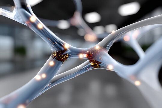 The close-up view of a neural network showcases intricate connections illuminated with warm tones, symbolizing the activity of thought and emotional complexity in human cognition.