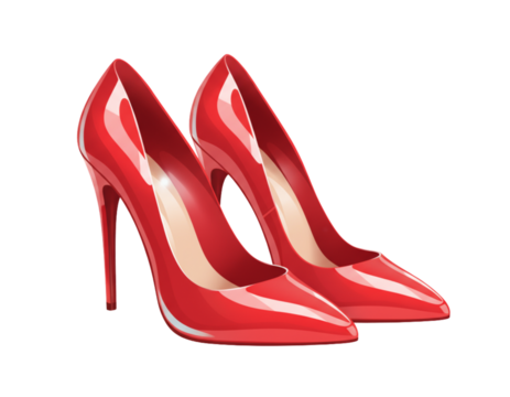 Stylish Red Stiletto Heels Display, Perspective View Vector Mockup
