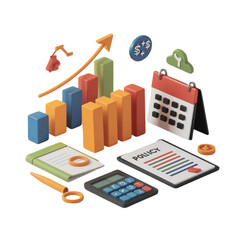  Clay Corporate Finance Set with Bar Chart and Calculator