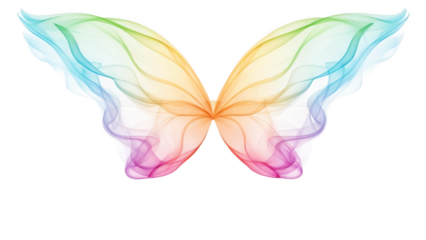 Colorful smoke butterfly wings abstract design on transparent isolated on white background