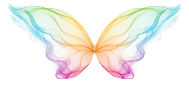 Colorful smoke butterfly wings abstract design on transparent isolated on white background