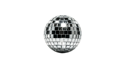 A solitary reflective disco ball suspended in the darkness casting shimmering lights and creating a festive atmosphere