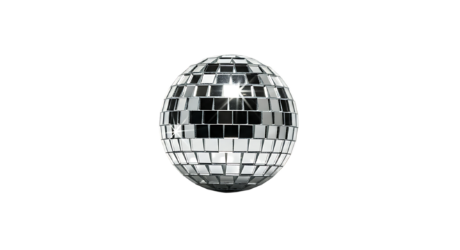 A solitary reflective disco ball suspended in the darkness casting shimmering lights and creating a festive atmosphere