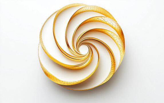 Golden spiral shell made of concentric rings representing mathematical elegance, harmony, and futuristic abstract design isolated on transparent background PNG