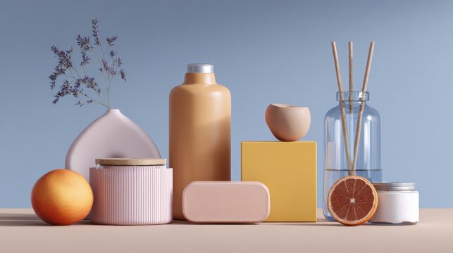 Spa and self-care items with golden tones - Powered by Adobe