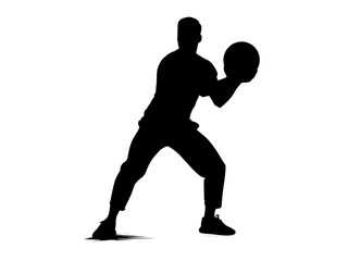 a silhouette of a man holding a basketballathletic, ball, baseball glove, black, boxer, boxing, boxing glove, hand, karate, man, martial, muscle, profile, punch 