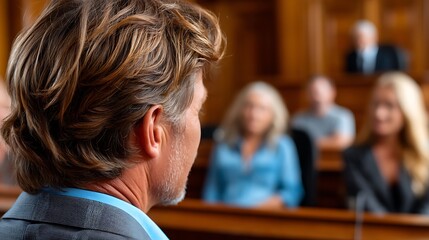 Focused Man in Courtroom Listening to Testimony During Legal Proceedings