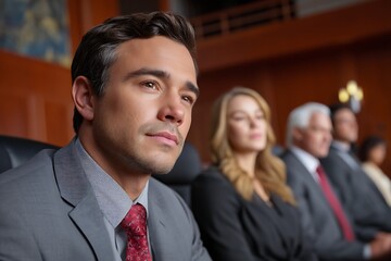 Professional Individuals in Courtroom Setting Engaged in Serious Legal Proceedings
