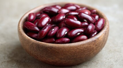 Fresh Red Kidney Beans in Wooden Bowl on Neutral Background