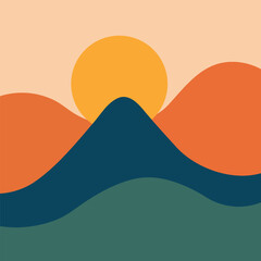Abstract mountain landscape sunset vector design in warm earthy tones