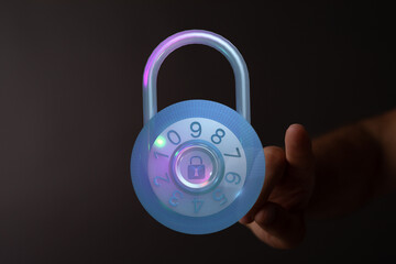 Close up shot of a luminous padlock, symbolising digital security. The image represents concepts like data protection, privacy, and c
