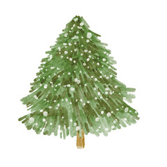 watercolor Christmas tree clipart. It features festive in a watercolor style. Ideal for creating kids, aesthetic prints, invitations, cards, packaging, branding, web sites, social media, pattern etc.