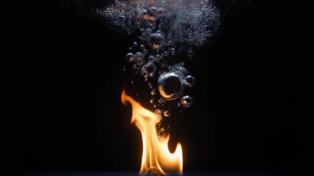 Underwater Flame: Fiery Bubbles Rising in Dark Water