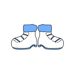 Two cartoon shoes with blue and white laces