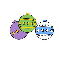 Three colorful balls with a blue and white design