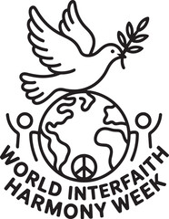 Fototapeta premium World Interfaith Harmony Week Dove with Olive Branch and Globe