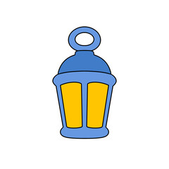A blue and yellow lantern with a blue top and yellow bottom