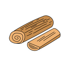 Two pieces of wood are shown, one of which is cut in half