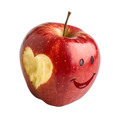Smile on red apple isolated on transparent background