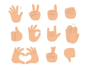 Fototapeta premium Set of hands with different gestures. Doodle style.