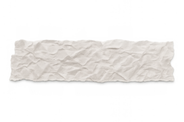 Crumpled white paper strip with ripped edges, blank texture and old wrinkled surface on transparent background