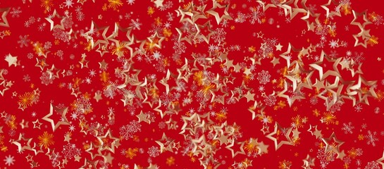 Christmas background with golden stars and snowflakes on a vibrant red backdrop. Perfect for holiday design, greetings and winter eve © vegefox.com