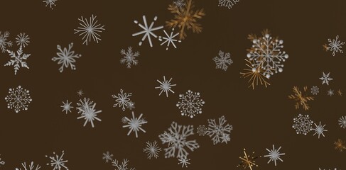 Christmas snowflakes abstract illustration over a brown backdrop creating a winter design. Perfect for holiday greeting cards and fes