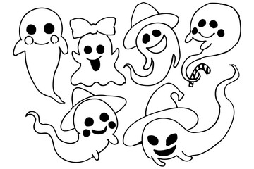 Obraz premium おばけの線画セット | ハロウィン イラスト コレクション ベクター素材