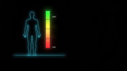 A glowing human outline beside a vertical hormone level gauge shifting from low to high, high testosterone, boost testosterone