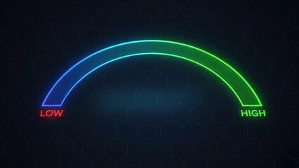 A futuristic immunity gauge glowing from low to high with neon colors showing rising wellness, high testosterone, boost testosterone