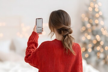 Woman in Red Sweater Taking Photo