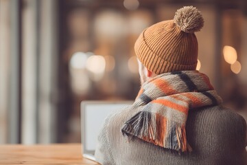 Person in Warm Beanie and Scarf Working on Laptop