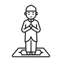 Muslim man praying on prayer mat icon
