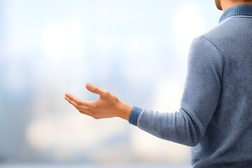 Man's Open Hand Gesture with Copy Space