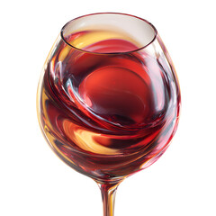 Transparent wine glass with red wine, realistic refraction and color gradient, cinematic light reflection, hyperrealistic focus, white isolated background