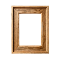 Wooden picture frame empty, fine grain texture visible, clean lighting and minimal shadow, studio product photography, white isolated background