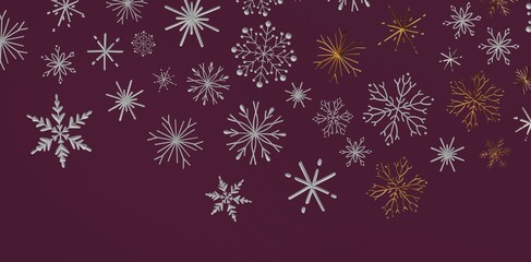 Stunning winter-themed pattern featuring decorative snowflakes in silver and gold, set against a rich burgundy backdrop, ideal for se