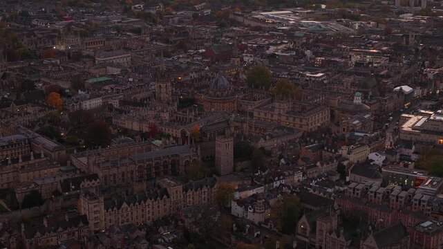 Radcliffe Camera in Oxford and city skyline in the United Kingdom.