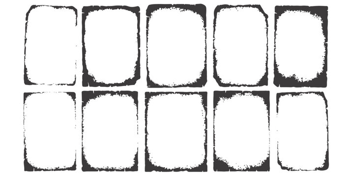 Collection of aged distressed grunge frames with rough borders isolated on white background