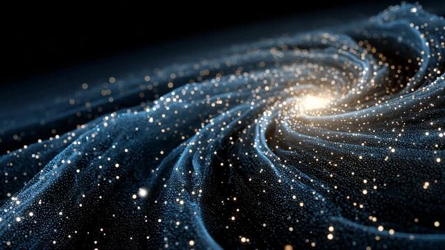 A Universe of Data Unfolds A swirling galaxy of glowing particles. An elegant abstract background for tech presentations and cinematic intros.