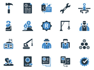 Icons representing various professional tools and job-related tasks in a modern design.