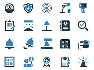 A collection of modern, flat design icons representing various concepts such as metrics and notifications.