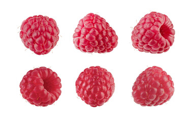 Set of beautifully retouched raspberries isolated on white