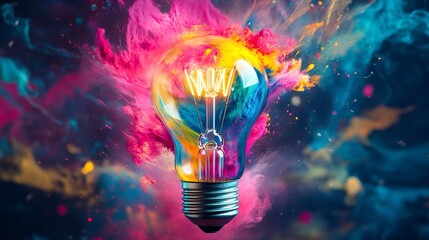 Ignite your imagination with a vibrant exploding light bulb, symbolizing brilliant ideas and creative breakthroughs bursting forth with dazzling color.
